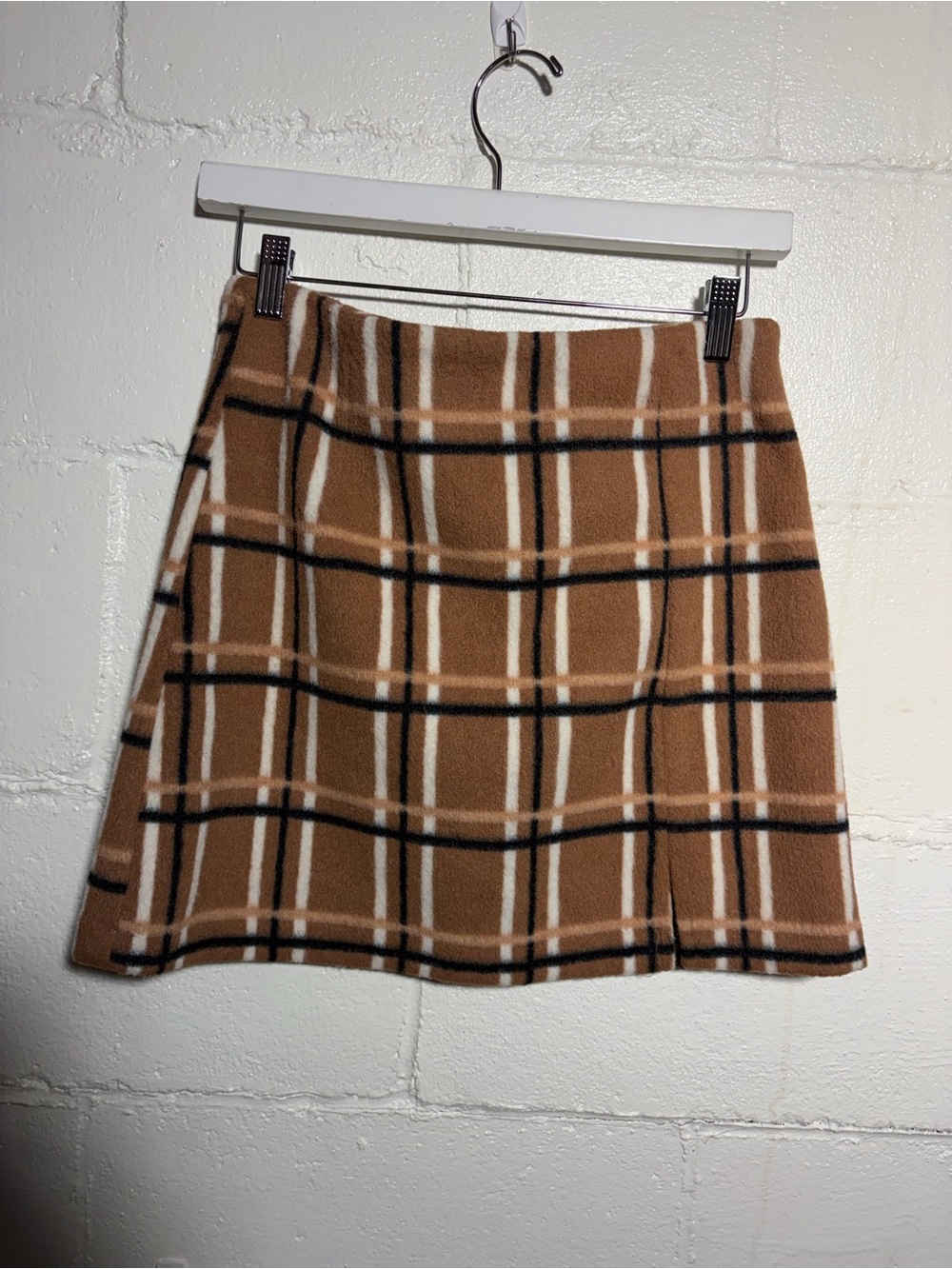 Potter's Pot Brown Plaid Mini Skirt with Cream and Black Stripes